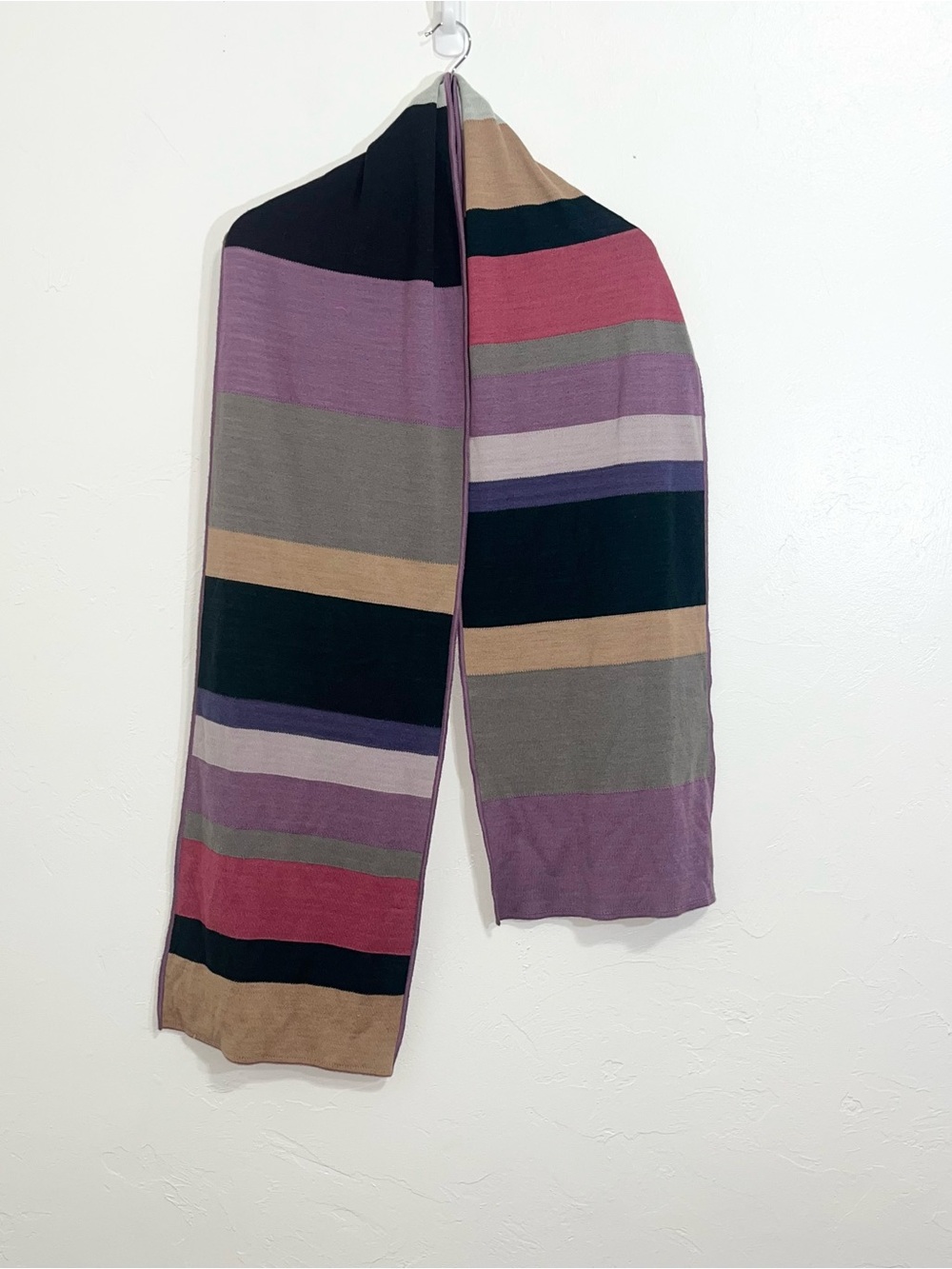 MISSONI Italy Multi-Color Horizontal Block Striped Knit Scarf Purple Pink Grey